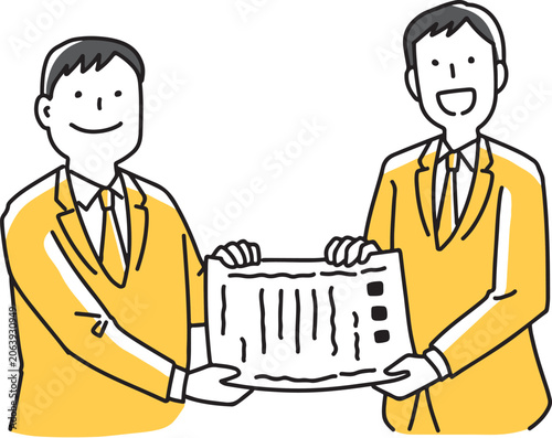 誇らしく賞状を持つ2人のビジネスマン