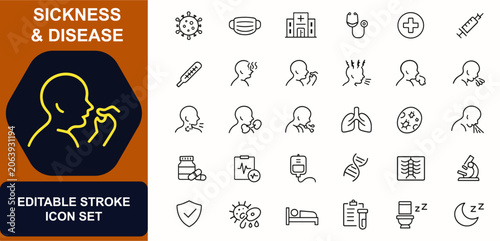 Foto Sickness and disease web icons in line style