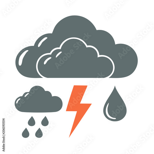 Flat weather icons with cloud rain and lightning
