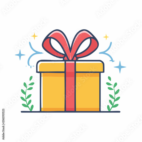 Gift Box with Red Ribbon and Sparkles