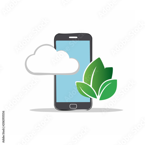 Smartphone with cloud and green leaves icon