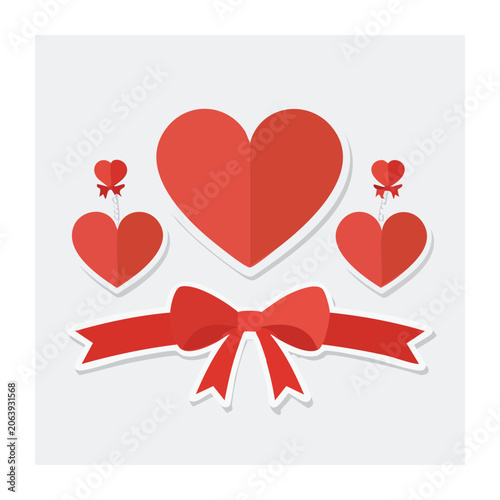 Red heart with bow and small hearts illustration