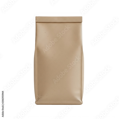 Blank Brown Kraft Paper Stand Up Pouch Packaging Mockup on White Background