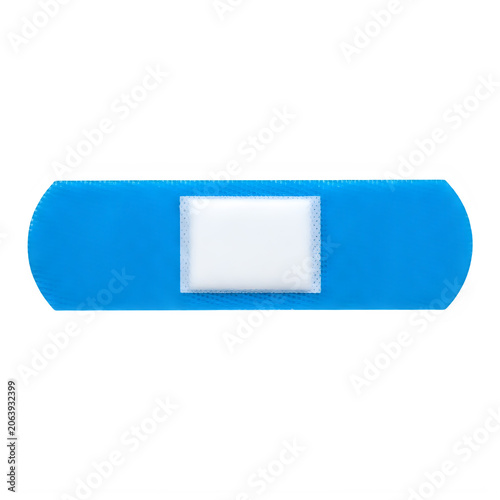 Blue Adhesive Bandage Medical Plaster with White Pad Isolated on White Background