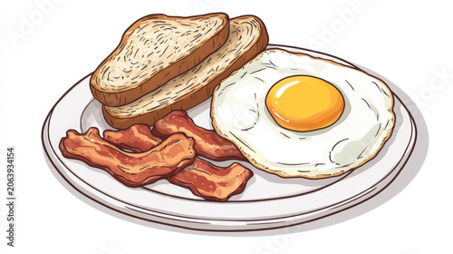 Classic Breakfast with Bacon, Egg, and Toast