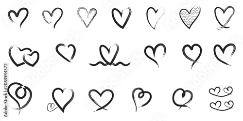 Collection of hand drawn heart sketches on a white background romantic love symbols