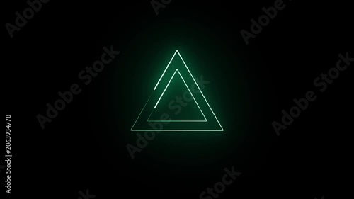 Glowing triangle frame loading animation. Neon abstract geometric shape looping animation green color.