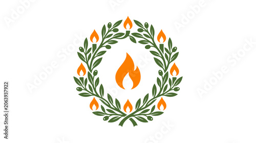 Bild auf Leinwand Minimalist flat design 2D icon of a stylized Hanukkah menorah with nine lit cand