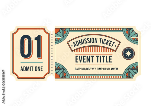 Konstfotografi Vintage cinema admit one stub ticket vector illustration for design projects