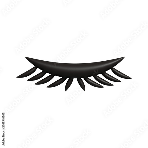 3D stylized black eyelashes, closed eye glossy minimalist makeup icon, cute kawaii sleeping and beauty cosmetic element, isolated illustration