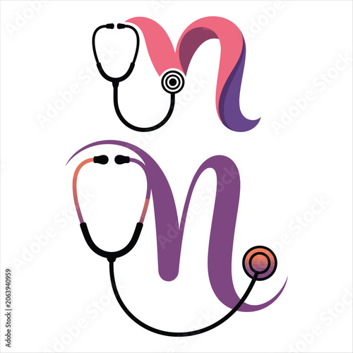 Stylized Letter M with Stethoscope Medical Icons healthcare