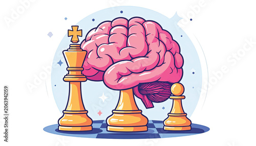 Brain with chess pieces strategy thinking.