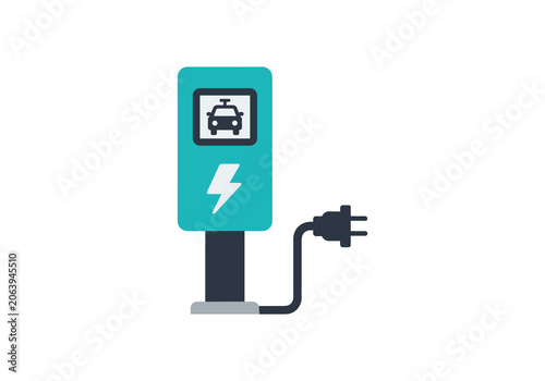 Electric vehicle charging station icon with car and power plug.