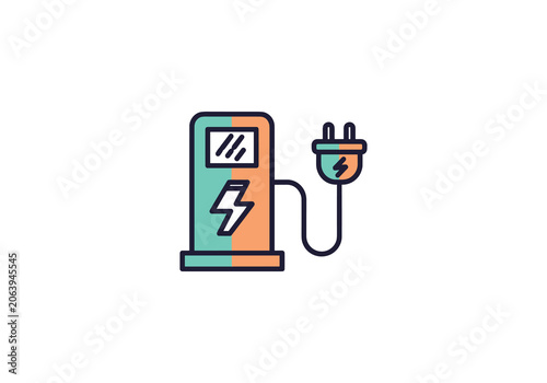Electric car charging station icon with colorful flat design.