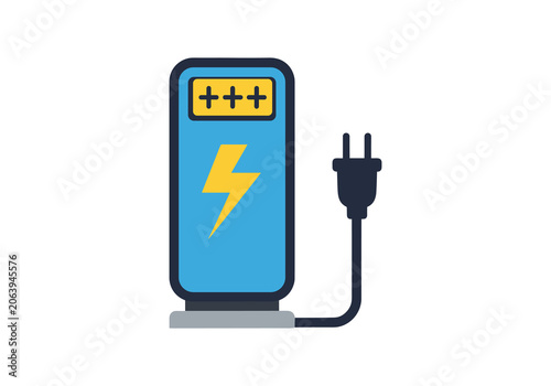 Electric car charging station with lightning bolt and battery level.