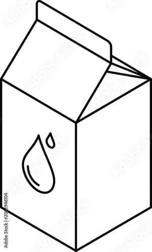 Minimalist isometric milk box icon, dairy carton packaging vector outline
