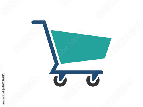 Modern shopping cart icon with teal and blue colors, minimal design for online stores and retail.