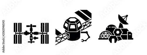 Schilderij op canvas Space exploration and colonization icons set