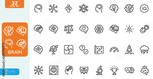 Foto Brain Vector illustration line editable Icons set