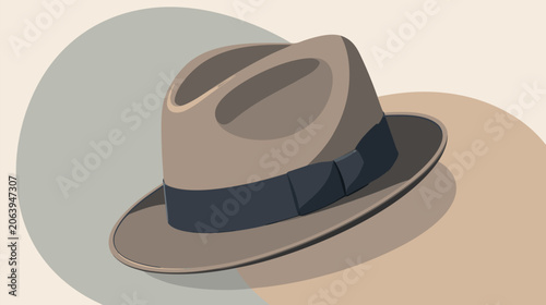 Stylish vintage fedora hat presented in a clean flat vector illustration style, capturing the essence of retro fashion, classic detective themes, gentlemanly accessories, and timeless elegance.