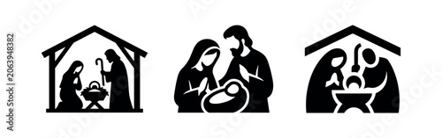 Photography Nativity Scene and Christmas Manger Icon Set