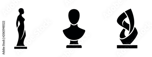Three silhouette icons of statues and busts representing art and sculpture