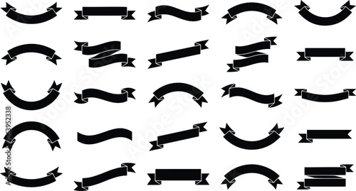 Tableau sur toile Vintage black ribbon banners set, 25 decorative scroll silhouettes, classic hera