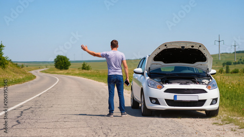 Tableau sur toile Roadside assistance needed, Broken down car, Vehicle engine failure, Driver call