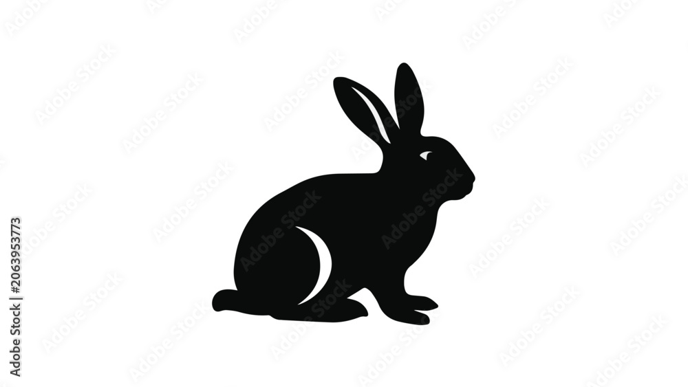 Fototapeta premium Black silhouette of a sitting rabbit animal.