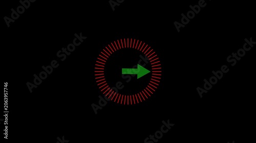 Red color circle and green color direction right arrow icon animation signal sign symbol on black background
