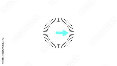 Black color circle cyan color direction right arrow icon animation signal sign symbol on white background