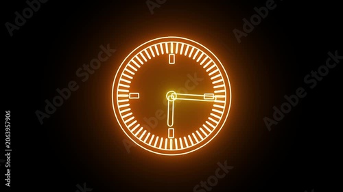 Glowing neon clock icon animation Coral color on a black background.