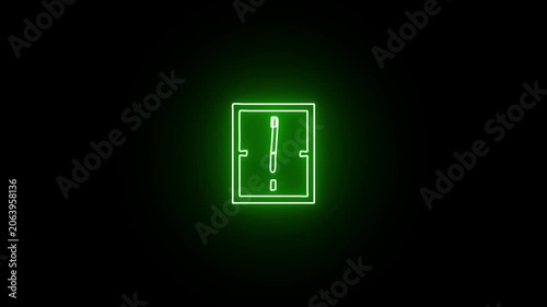 Neon wall green color clock on black background, 24 hour fast rotted clock icon animation ,4k video.