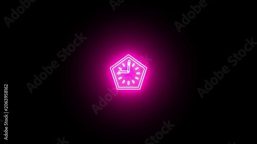 Bright clock icon on black background and new animation. time animation. 4k animation. Clock icon neon light 24 Hour Day Fast Speed.