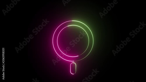 neon search icon animation on a black background.