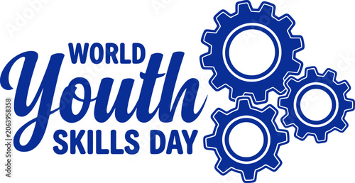 World youth skills day illustration with gears and typography