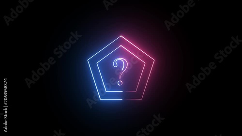 question mark symbol animation. Neon question mark icon on black background.