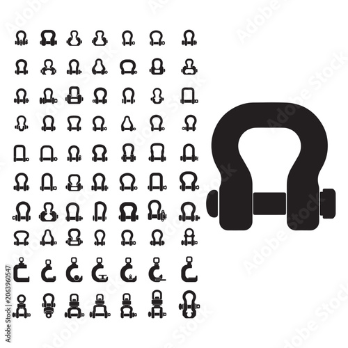 Schilderij op canvas Industrial Lifting Shackle Glyph Icons Set - Industrial lifting shackle glyph icons for rigging systems