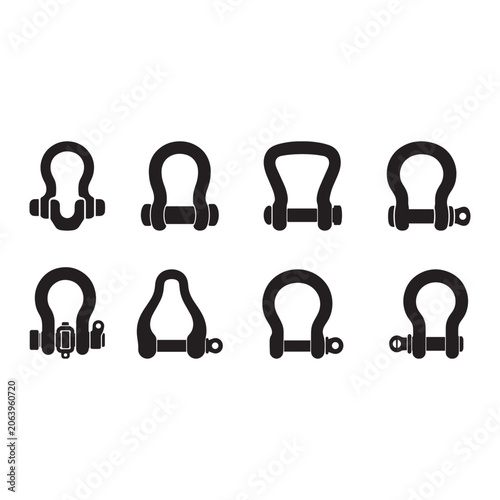 Schilderij op canvas Bow Shackle Glyph Icons Set - Bow shackle glyph icons for industrial lifting hardware systems