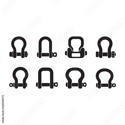 Foto Industrial Shackle Glyph Icons Set - Industrial shackle glyph icons for rigging and lifting applications
