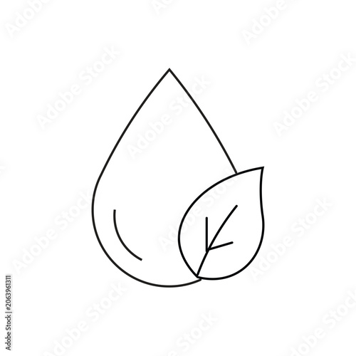 Natural water drop leaf single icon with editable stroke, great for hydration reminders, organic skincare, and clean water conservation campaigns.