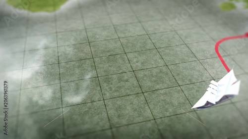 world tour animation of a boat sailing from one point to another