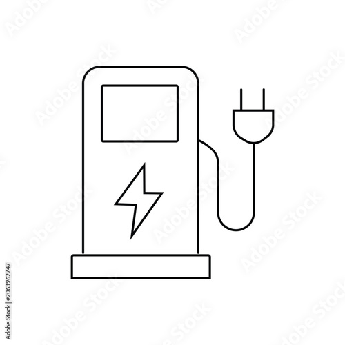 EV charging station single icon with editable stroke, perfect for electric vehicle navigation apps, green transportation maps, and eco-friendly city services.
