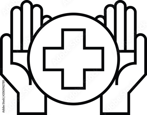 Vector illustration of Hand Holding Medical Cross icon