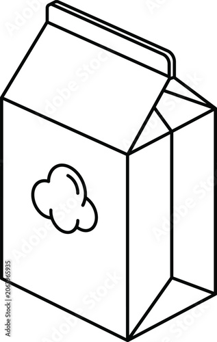 Minimalist isometric popcorn box icon, milk carton packaging vector outline