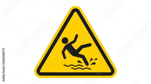 Warning sign of a person slipping on a wet floor yellow triangle symbol