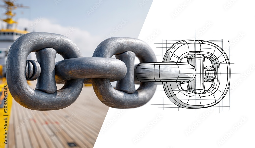 Naklejka premium Steel Chain Links in Industrial Setting