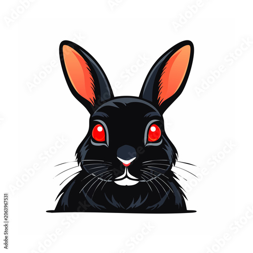 Cartoon Black Rabbit with Red Eyes and Orange Ears
