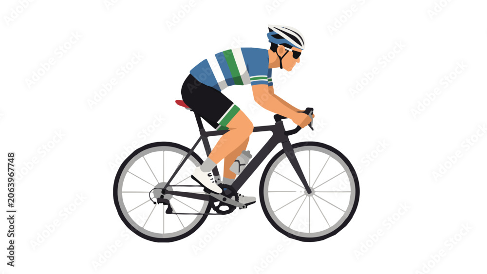 Naklejka premium Male Cyclist Riding Road Bicycle Wearing Helmet.