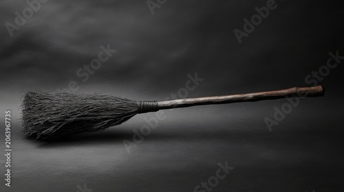 A Rustic Witch's Broomstick on a Dark Background